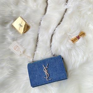 SAINT LAURENT Denim Small Monogram Kate Bag